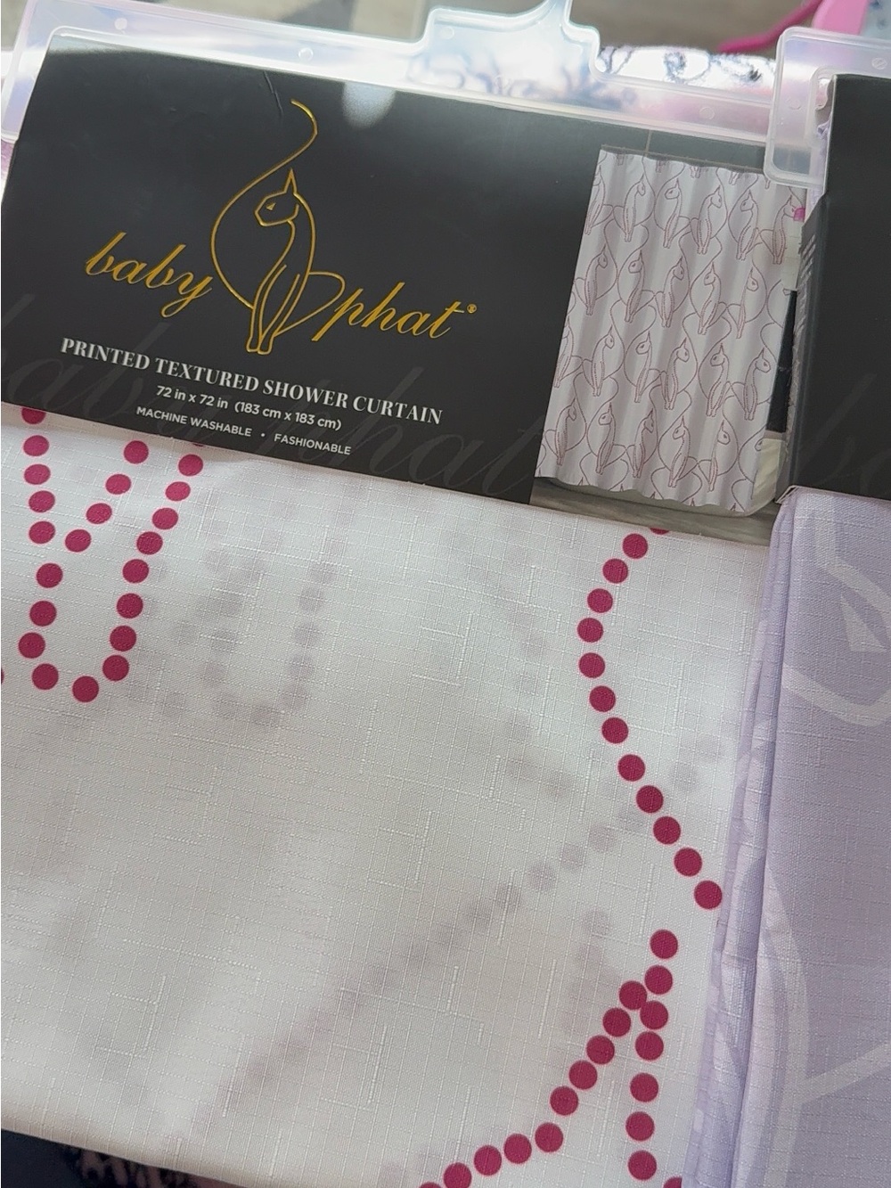 Baby Phat White Shower Curtain with Pink Dot Chain Pattern